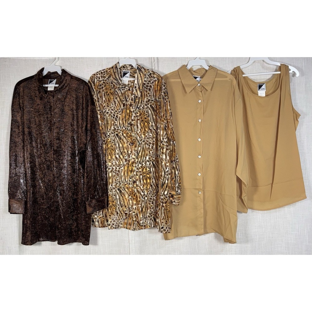 Vintage NEW Albert & Pearl USA Lot‎ of 4 Button Blouse Women's 2X Shirts Gold